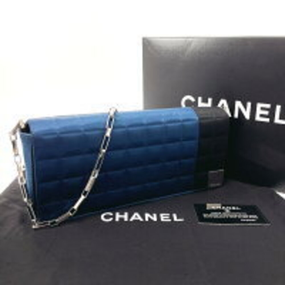 Chanel Bag Chain Satin Navy Chocobar Blue Shoulder